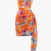 Floral Print Wrap Ruched Strapless Mini Dress>MICAS Best