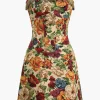 Floral Print Zipper Strapless Mini Dress>MICAS Clearance