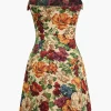 Floral Print Zipper Strapless Mini Dress>MICAS Clearance