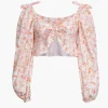 Floral Puff Sleeve Tie Front Blouse>MICAS Sale