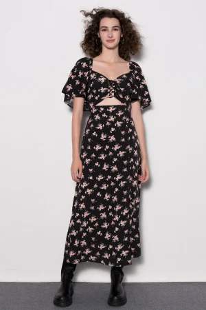 Floral Tie Front Midi Dress>MICAS Discount