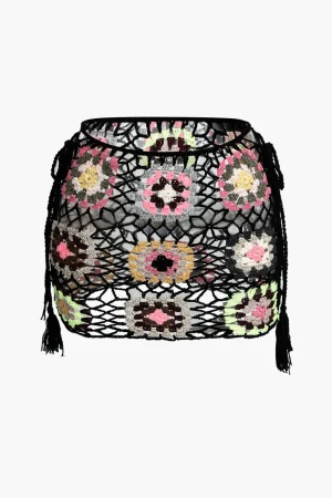 Flower Embroidery Hollow Out Crochet Knit Mini Skirt>MICAS Fashion