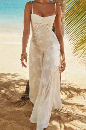 Flower Textured Braided Tie Back Slip Maxi Dress>MICAS Sale