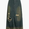 Frayed Cut Out Button Washed Denim Skirt>MICAS Outlet