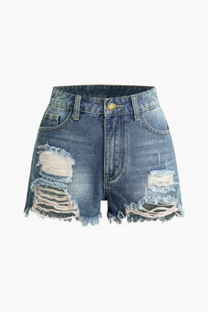 Frayed Destroyed Denim Shorts>MICAS Hot