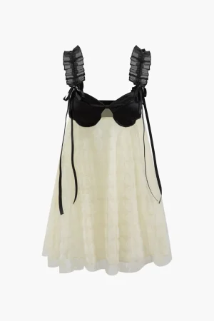 Frill Strap Floral Lace Backless Mini Dress>MICAS Outlet