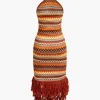 Fringe and Colorful Pattern Bohemian Halter Midi Dress>MICAS Sale