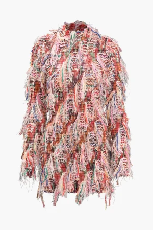 Fringe Long Sleeve Mesh Mini Dress>MICAS Fashion