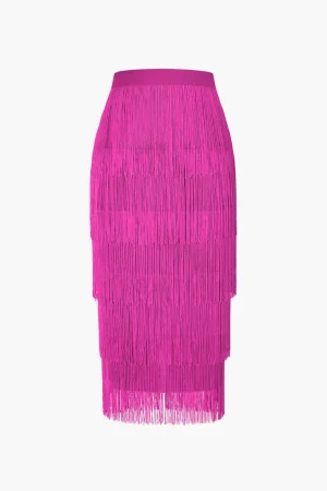 Fringed Tiered Midi Skirt>MICAS Outlet