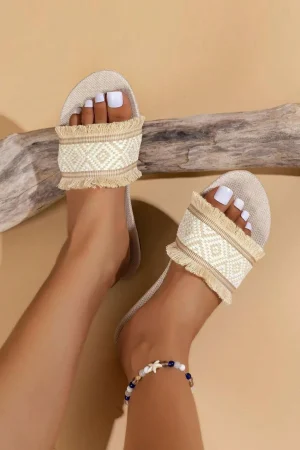 Fringed Weave Beach Slides>MICAS Outlet
