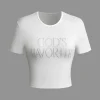 GOD'S FAVORITE Rhinestone Decor Crop T-shirt>MICAS Clearance