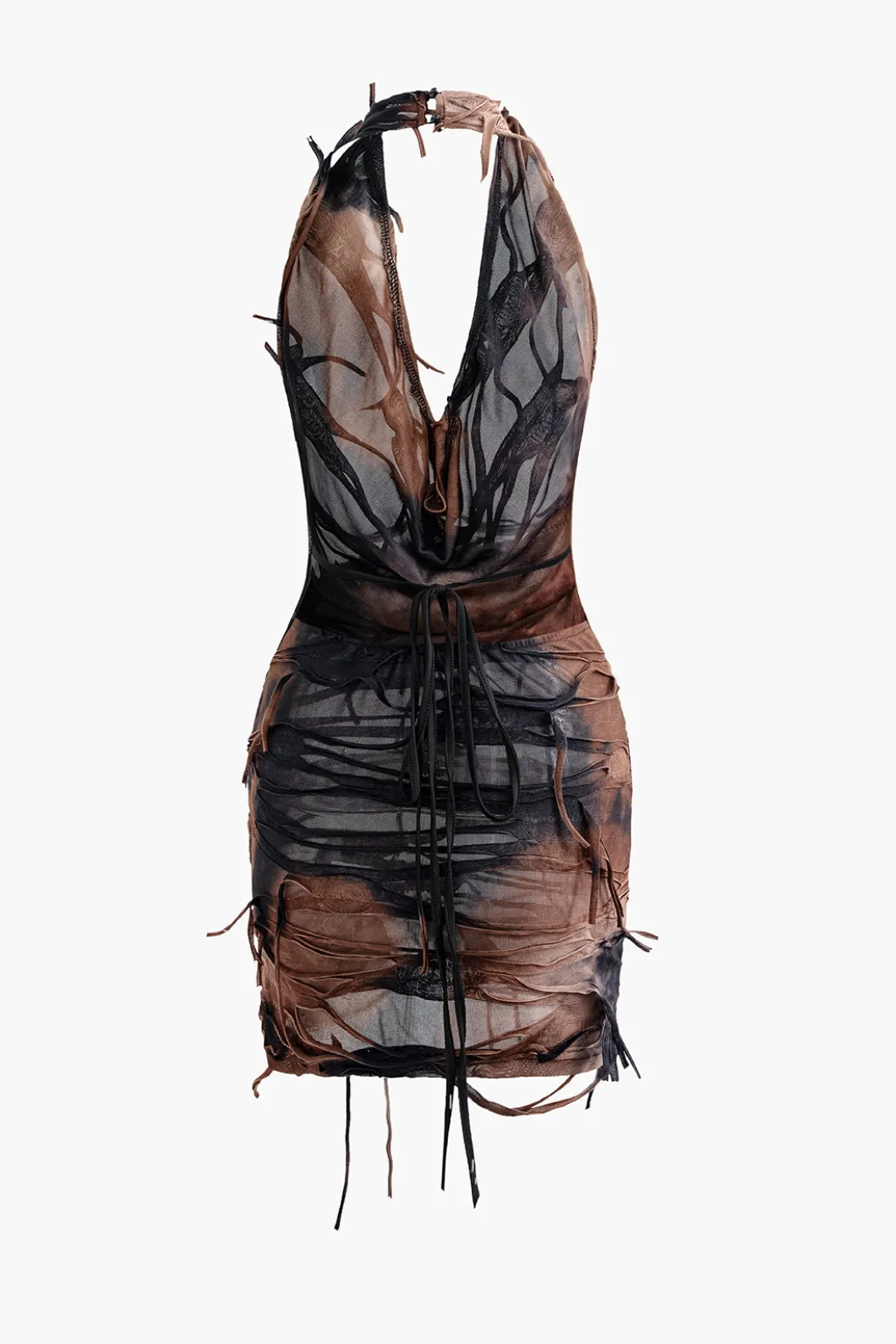 Halter Backless Distressed Mini Dress>MICAS Fashion