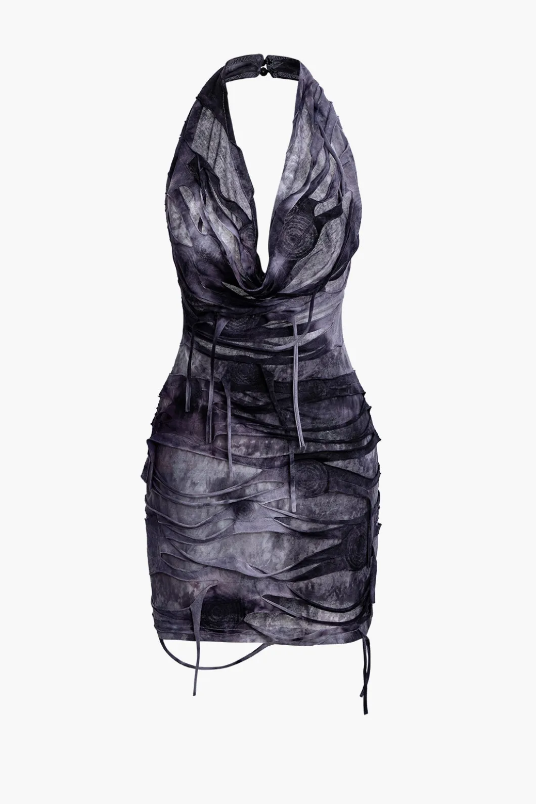 Halter Backless Distressed Mini Dress>MICAS Fashion