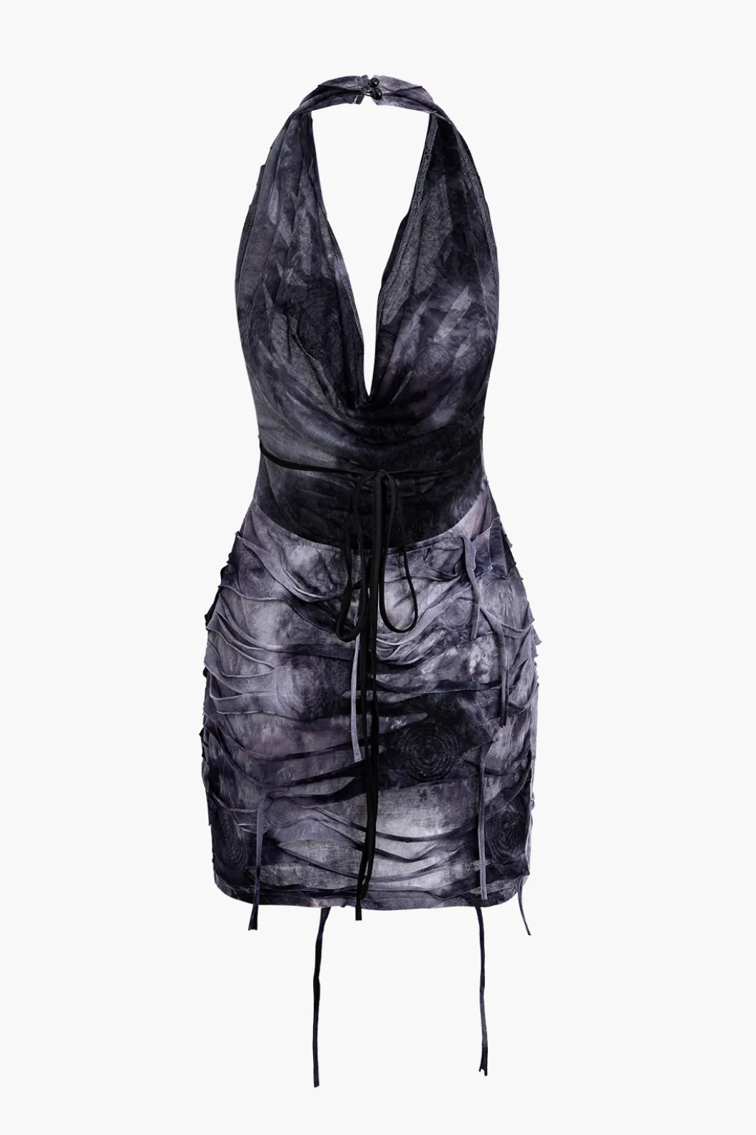 Halter Backless Distressed Mini Dress>MICAS Fashion