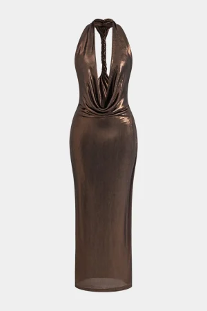 Halter Cowl Neck Backless Twist Maxi Dress>MICAS Sale