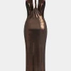 Halter Cowl Neck Backless Twist Maxi Dress>MICAS Sale
