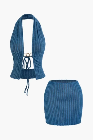 Halter Neck Backless Tank Top And Mini Skirt Set>MICAS Discount