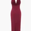 Halter V-neck Sleeveless Midi Dress>MICAS Discount