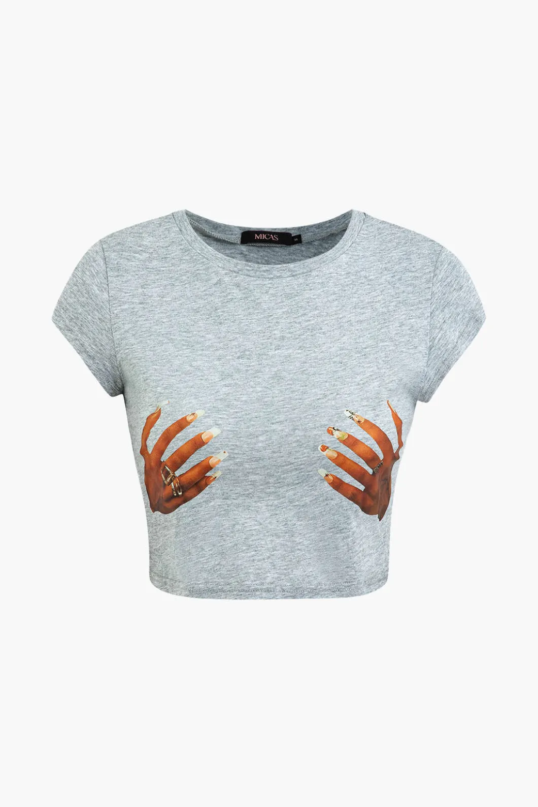 Hands Print Round Neck Crop T-shirt>MICAS Hot