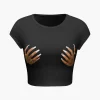 Hands Print Round Neck Crop T-shirt>MICAS Hot