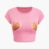 Hands Print Round Neck Crop T-shirt>MICAS Hot