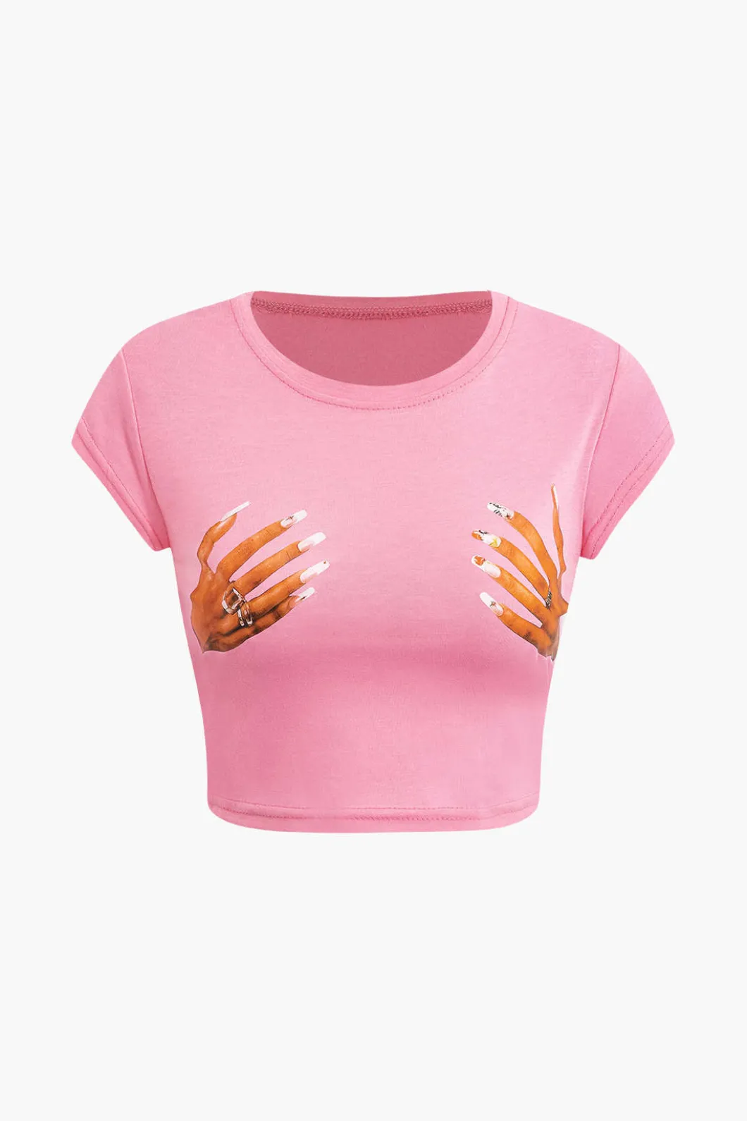 Hands Print Round Neck Crop T-shirt>MICAS Hot