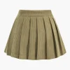 High Waist Pleated Asymmetrical Corduroy Skirt>MICAS Fashion