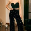 High Waist Velvet Snowflake Pattern Straight Leg Pants>MICAS Fashion