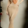 Hollow Out Long Sleeve Knit Maxi Dress With Bra Set>MICAS New