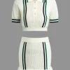 Hollow Out Polo Knit Crop Top And Skirt Set>MICAS Clearance