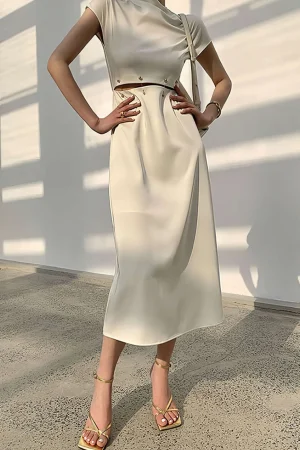 Hollow Out Short Sleeve Midi Dress>MICAS Clearance