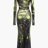 Illusion Pattern Print Long-Sleeve Maxi Dress>MICAS Sale