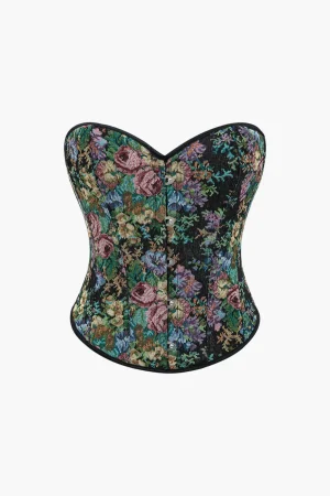 Jacquard Corset Waist Contrast Binding Ribbon Tube Top>MICAS Hot