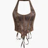 Jacquard Eyelet Tie Halter Corset Top>MICAS Hot