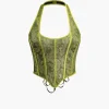 Jacquard Eyelet Tie Halter Corset Top>MICAS Hot