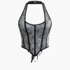 Jacquard Eyelet Tie Halter Corset Top>MICAS Hot