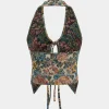 Jacquard Halter Neck Tie-Up Tank Top>MICAS Online
