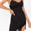 Jacquard Satin Lace Split Mini Dress>MICAS Best