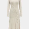 Knit Asymmetric Button Long Sleeve Dress>MICAS Online