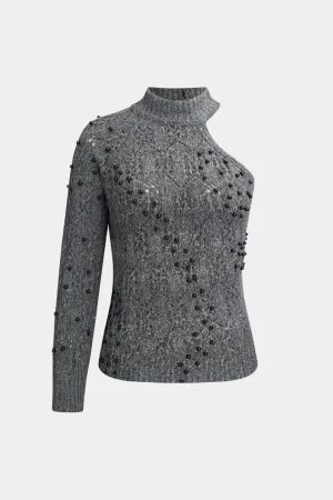 Knit Beaded Asymmetrical One Shoulder Top>MICAS Outlet