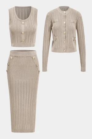 Knit Bottom Tank Top And Cardigan And Skirt Set>MICAS New
