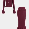 Knit Button Metallic Long-Sleeve Top And Maxi Skirt Set>MICAS Outlet