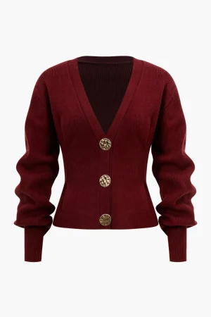 Knit Button V-neck Cardigan>MICAS Sale