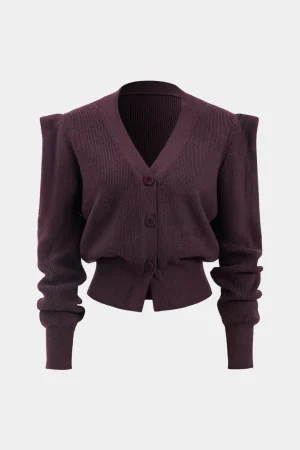 Knit Button V-Neck Cardigan>MICAS Online
