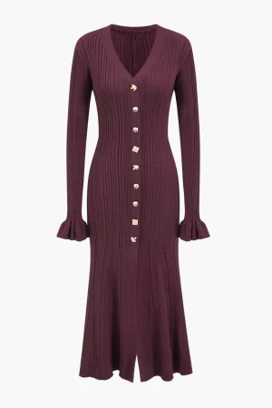 Knit Button V-Neck Dress>MICAS Sale