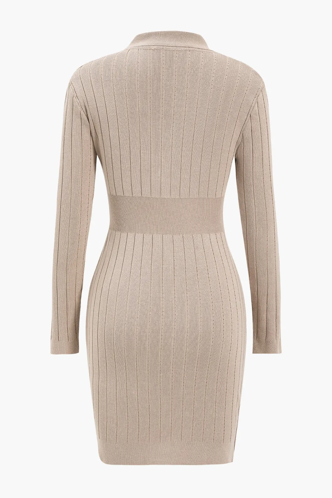Knit Button V-Neck Hollow Out Long Sleeve Dress>MICAS Online
