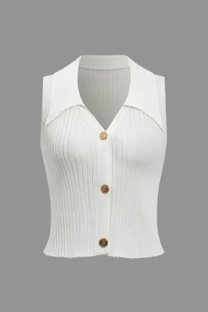 Knit Button V-Neck Tank Top>MICAS Best
