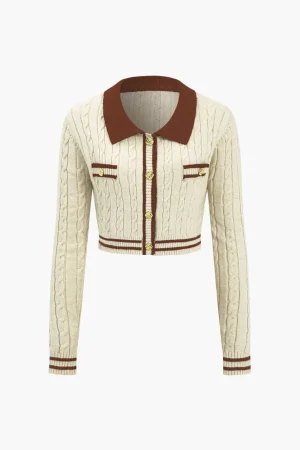 Knit Color Block Button Fake Pockets Long-Sleeve Top>MICAS Sale