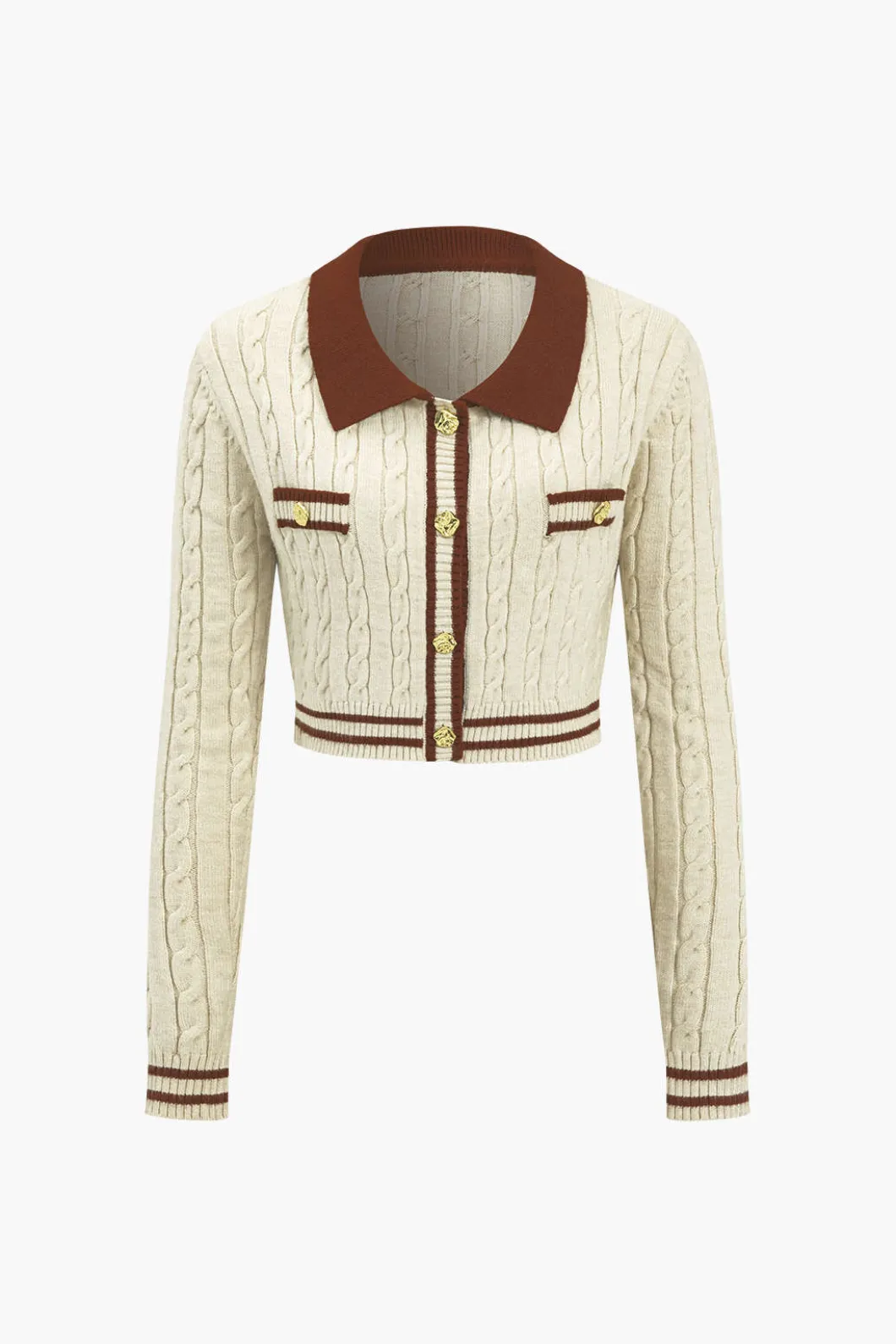 Knit Color Block Button Fake Pockets Long-Sleeve Top>MICAS Sale