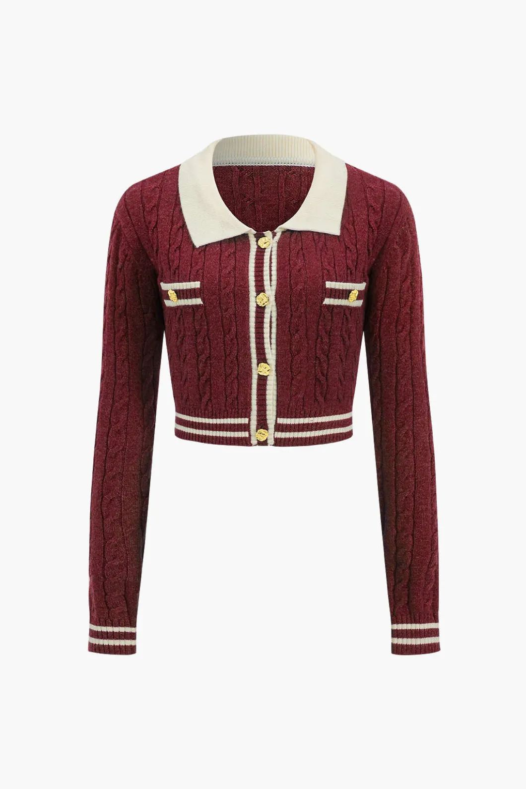 Knit Color Block Button Fake Pockets Long-Sleeve Top>MICAS Sale